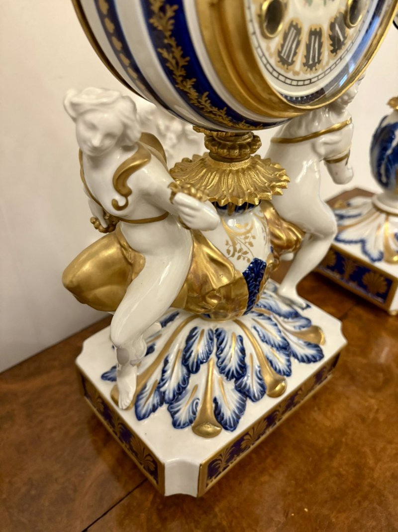 Outstanding Quality Large Antique Victorian French Porcelain and Gilded Metal Clock Set - Image 7